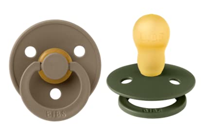 BIBS Pacifiers | Natural Rubber Baby Pacifier | Set of 2 BPA-Free Soothers | Made in Denmark | Hunter Green/Dark Oak | Size 18-36 Months - BeesActive Australia
