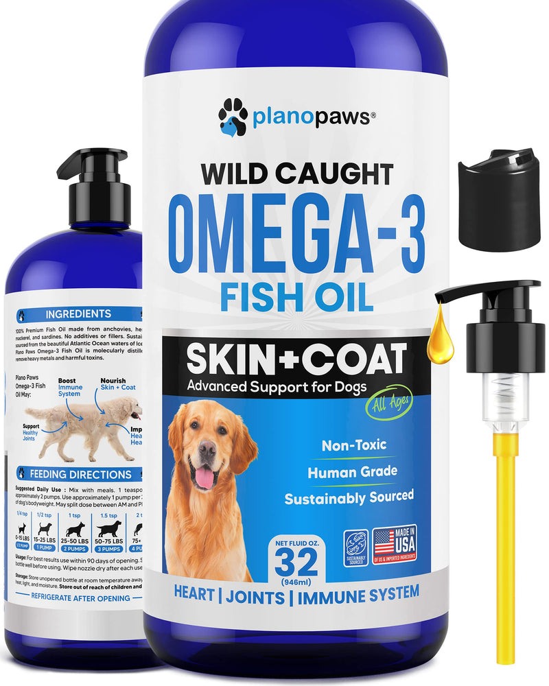 Omega 3 Fish Oil for Dogs - Better Than Salmon Oil - Dog Fish Oil Supplement to Reduce Shedding & Itching - Supports Joints, Brain, and Heart Health - Skin and Coat Supplement - Liquid Fish Oil 32 oz - PawsPlanet Australia