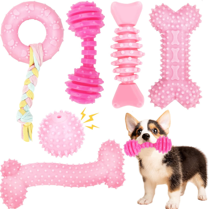 Puppy Toys, 6 Pack Dog Chew Toys for Puppy, Cute Pink Small Dog Toys, Teething Toys for Puppies, Soft Durable Interactive Chew Toy for Small Dogs - BeesActive Australia