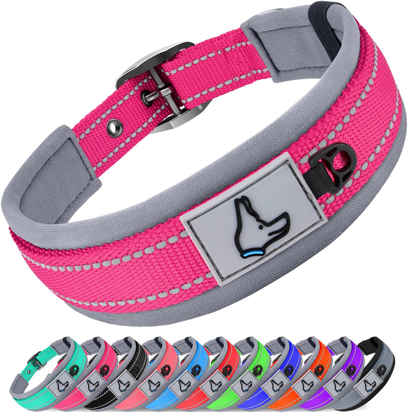 Joytale Dog Collar for Medium Dogs, Neoprene Padded Medium Dog Collar, Reflective Wide Pet Collars with Durable Metal Belt Buckle, Adjustable Heavy Duty Nylon Dog Collar, Hotpink, M Medium (Pack of 1) - BeesActive Australia