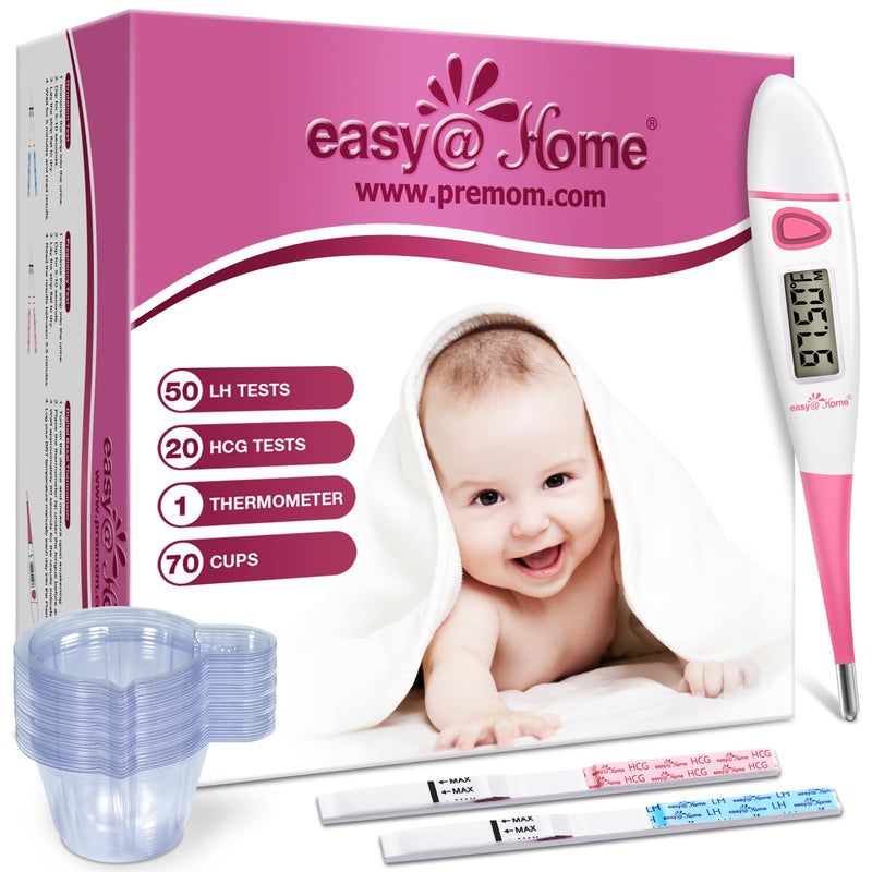 Easy@Home Ovulation Test Kit: 50 Ovulation Strips & 20 Early Pregnancy Tests & One Basal Body Thermometer & Urine Cups 71 Count (Pack of 1) - BeesActive Australia