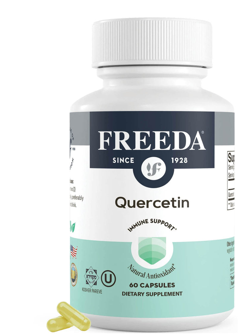 FREEDA Quercetin 500mg - Pure Quercetin Supplement for Histamine & Immune Support, Heart Health & Antioxidant Benefits - Gluten Free, Vegan Health Supplement for Adults Kosher Certified (60 Capsules)