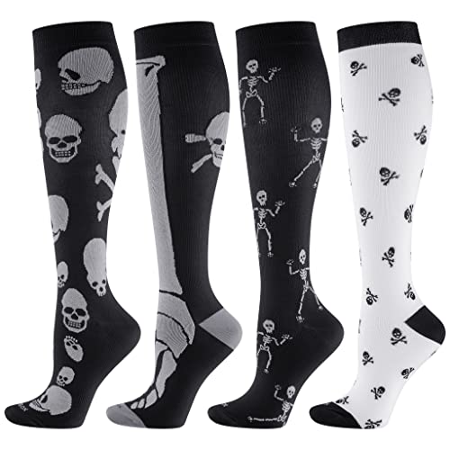 LEVSOX Compression Socks Women and Men, 20-30mmHg, Best for Nurses, Travel, Pregnancy 4 Pairs Skeleton Medium