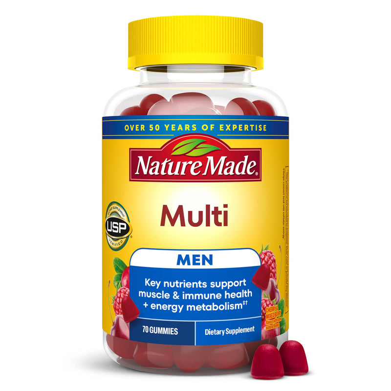 Nature Made Multi for Men, Mens Multivitamins Gummies, 70 Count | Gummy Vitamins and Minerals for Energy Metabolism Support, Multivitamin for Men, Cherry & Mixed Berry Flavors, 35 Day Supply Cherry and Mixed Berry 70 Count (Pack of 1)