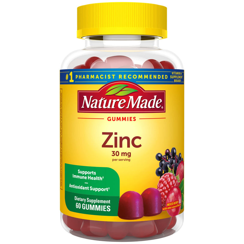 Nature Made Extra Strength Zinc Supplements 30 mg, Dietary Supplement for Immune Health and Antioxidant Support, 60 Zinc Gummies, 30 Day Supply Mixed Berry 60 Count (Pack of 1) - BeesActive Australia