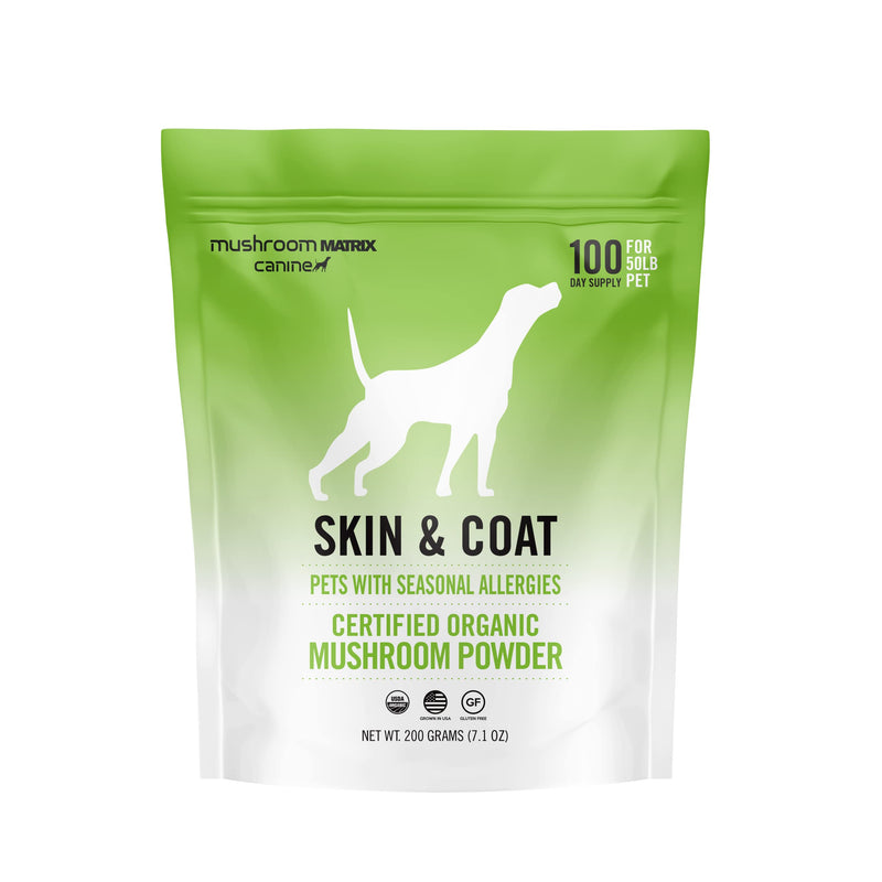 Om Mushroom Matrix Pet - Canine | Skin & Coat | USA Grown Human-Grade Organic Mushroom Powder Pet Supplement | Seasonal Allergy Skin & Coat Support for Dogs & Cats | 200 Grams, 7.1 oz 200 gram pouch - PawsPlanet Australia