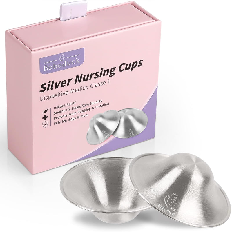 Boboduck The Original Silver Nursing Cups - Nipple Shields for Nursing Newborn, Newborn Breastfeeding Essentials Must Haves for Soothe and Protect Your Nursing Nipples - 925 Silver (Regular Size) Regular - BeesActive Australia