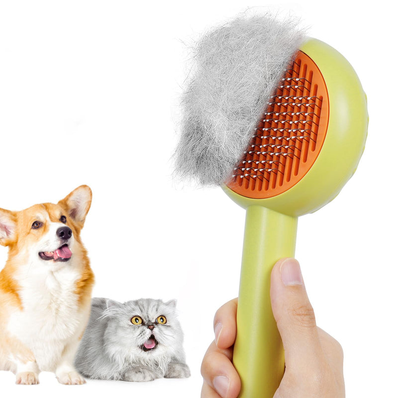 HICC GROOM! Pet Grooming Brush for Cats and Dogs, Self-Cleaning Sliker Brush for Removes Mats, Tangles, and Loose Hair, Shedding Brush for Short or Long Haired Cats/Dogs (Donut) Orange - BeesActive Australia