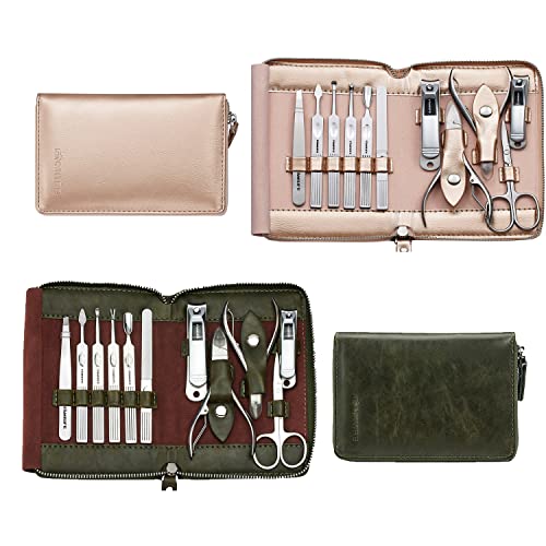 FAMILIFE Manicure Set, Nail Kit 11 in 1 pedicure kit Stainless Steel Mens Manicure Kit Leather and 1 in 1 Gift Set for Women and Men Nail Kit Manicure and Pedicure Set Nail Care Tools Stainless Steel