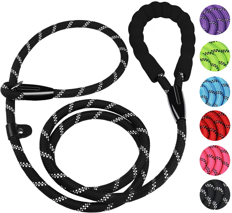 Dog Leash, 6 FT Heavy Duty Dog Leash, Durable Premium Quality Strong Rope Slip Leash with Comfortable Padded Handle and Highly Reflective Threads for Small Medium and Large Dogs, (Black) Black 6 Feet x 1/2 Inch - BeesActive Australia