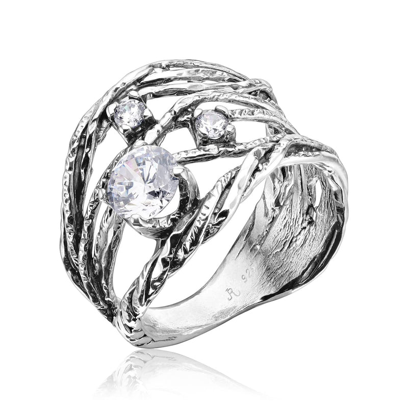 JEAN RACHEL JEWELRY 925 Sterling Silver Ring With a White Round Clear Cubic Zirconia CZ Prong, Hypoallergenic, Nickel and Lead-free, Artisan Handcrafted Designer Collection, Made in Israel 9 - BeesActive Australia