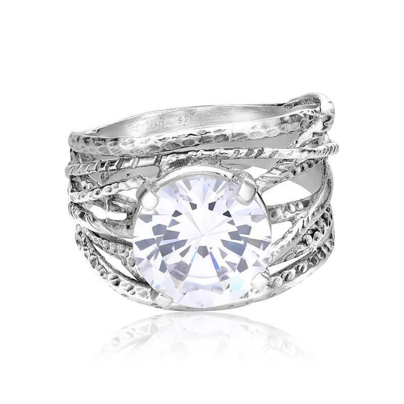 JEAN RACHEL JEWELRY 925 Sterling Silver Ring With A White Round Cubic Zirconia CZ Prong, Hypoallergenic, Nickel and Lead-free, Artisan Handcrafted Designer collection, Made In Israel 8 - BeesActive Australia