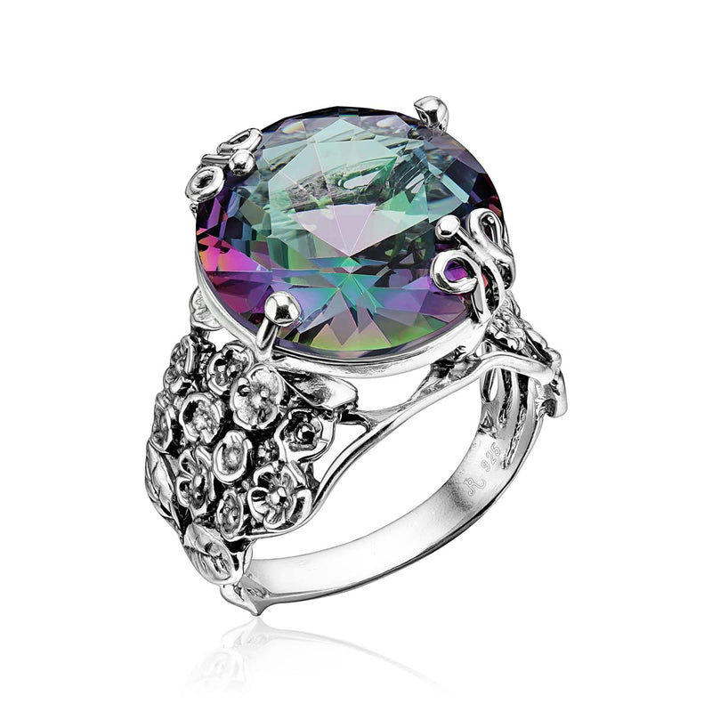 925 Sterling Silver Wide Band Ring With A Mystic Bold Oval Round Cubic Zirconia Floral Show Stopper Hypoallergenic, Nickel and Lead-free, Artisan Handcrafted Designer collection, Made In Israel 11 - BeesActive Australia