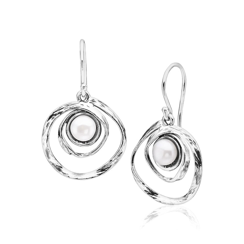 925 Sterling Silver Dangle Drop Earrings With Fresh Water Pearl, Coil Spiral Swirl Antique finish French Wire Back Earrings, Hypoallergenic, Nickel and Lead-free, Artisan Handcrafted Designer collection, Made In Israel - BeesActive Australia