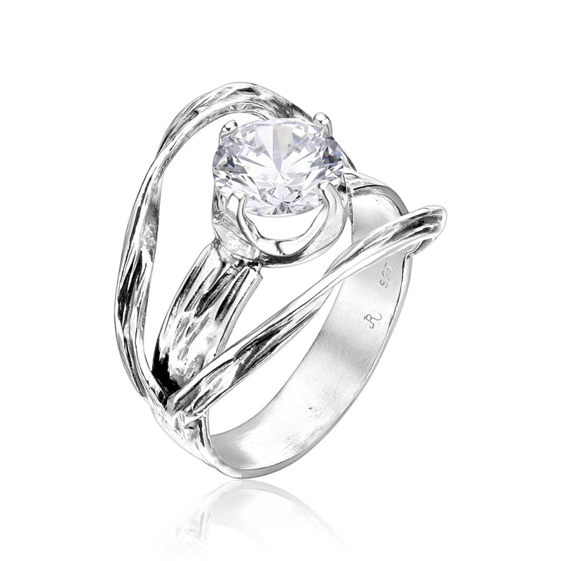 925 Sterling Silver Ring With A White Round Cubic Zirconia CZ Prong, Vintage Antique Look, Hypoallergenic, Nickel and Lead-free, Artisan Handcrafted Designer collection, Made In Israel 6 - BeesActive Australia
