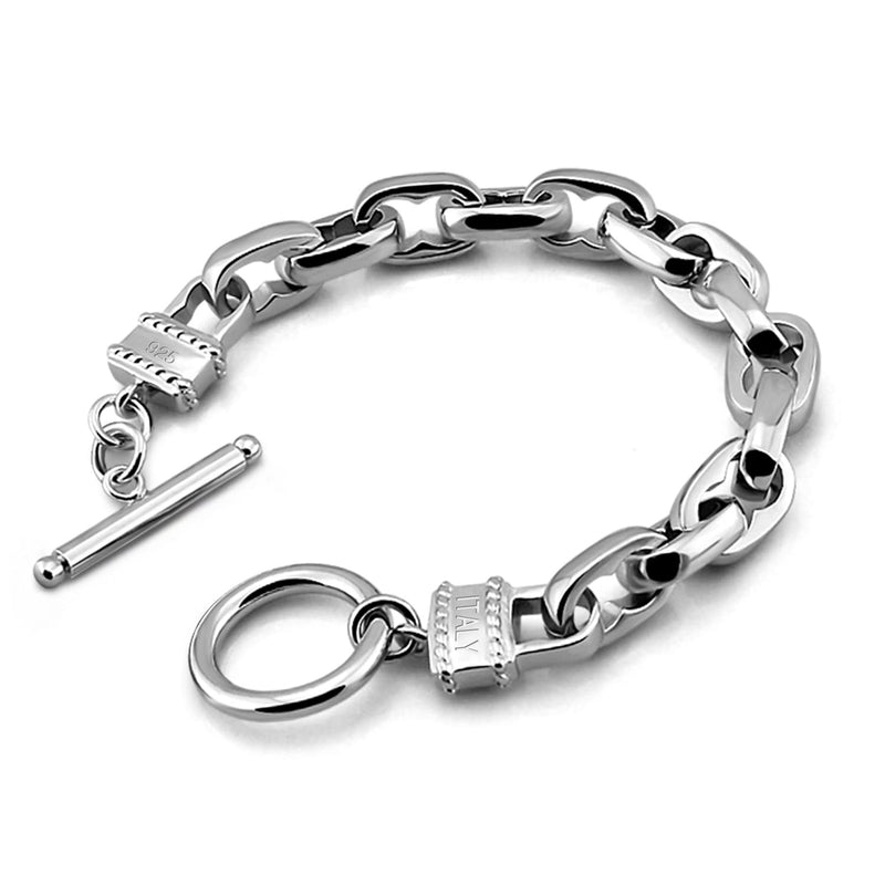 H&Beautimer Solid 925 Silver Bracelet Italian Handmade 0.35/0.4 Inch Box Chain Bracelet for Men's 7,7.5,8,8.5,9,9.5,10 Inch Hip Hop Style Jewelry Oval 8 inches - BeesActive Australia