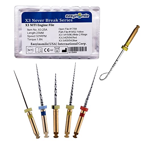SNAWOP Dental Endodontic Niti Rotary Files X3 Twisted Never Breaking Files for Endo Root Canal Treatment (25MM Assort) 25MM Assort