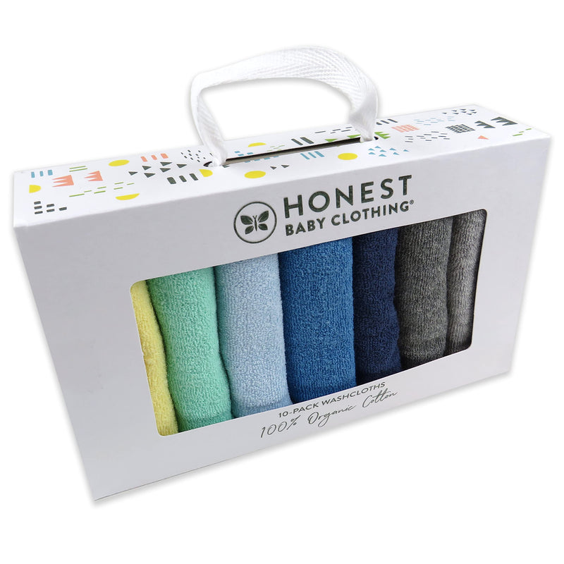 HonestBaby 10-Pack Organic Cotton Baby-Terry Wash Cloths, Rainbow Blues, One Size 10-pack Rainbow Blues - BeesActive Australia