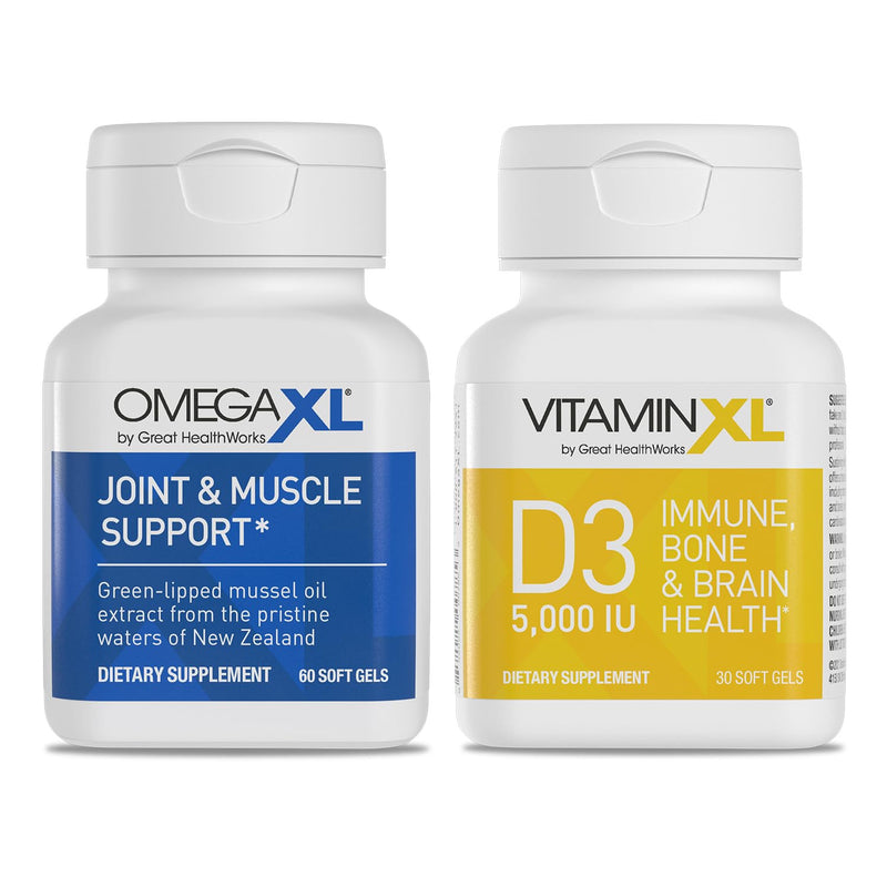 OmegaXL Joint Support 60 Soft Gels & VitaminXL D3 5000 IU 30 Count | Natural Joint Support Supplement, Non-GMO, Drug Free, 60 Soft Gels & D3 High Potency Immune Support 30 Soft Gels 1 OXL + 1 D3