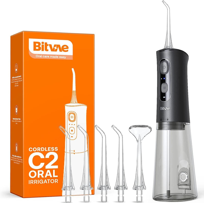 Bitvae Water Dental flosser,3 Modes 6 Jet Tips Cordless Teeth Cleaner Picks for Cleaning, IPX7 Waterproof , USB Rechargeable (Black) Black - BeesActive Australia