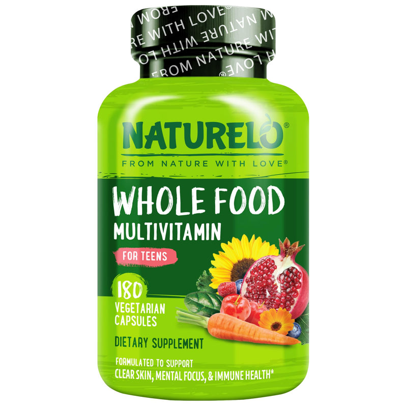 NATURELO Multivitamins for Teenage Girls/Boys, 180 Capsules | Whole Food Multivitamin with Minerals, Non-GMO, Vegetarian 180 Count (Pack of 1)