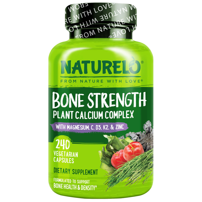 NATURELO Calcium Supplement with Vitamin C, D3, K2, 240 Vegetarian Capsules | Magnesium & Zinc for Bone Strength,Plant-Based Calcium 600mg , Non-GMO, Soy & Gluten-Free Unflavored 240 Count (Pack of 1)
