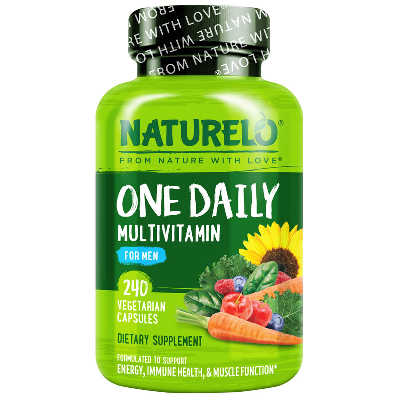 NATURELO Multivitamin for Men - One Daily, 240 Vegetarian Capsules | Vitamins, minerals & organic whole foods, non-GMO Unflavored 240 Count (Pack of 1)