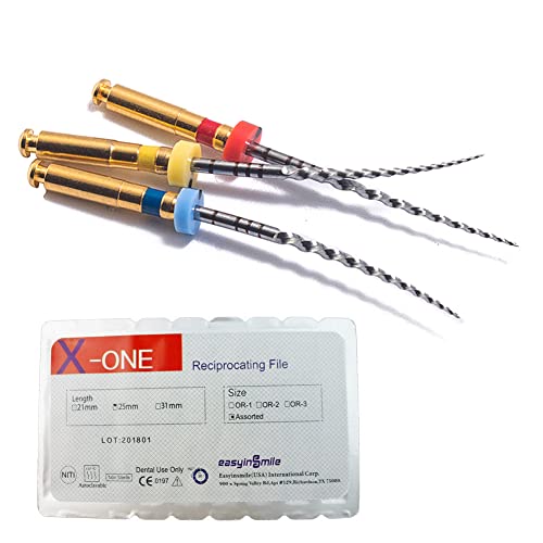 SNAWOP Dental Endo Files 3PCS X-One Gold Reciprocating Rotary Niti File for Endodontic Root Canal Treatment (21MM Assorted) 21MM Assorted