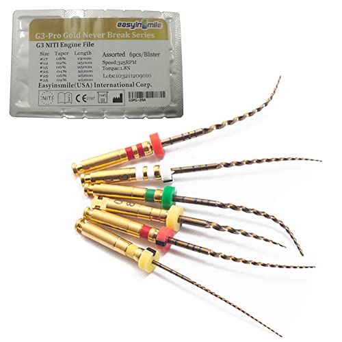SNAWOP Dental Endodontic Niti Rotary Files 6PCS X3-Pro Glod Taper Endo Root Canal Treatment File (31MM Assorted) 31MM Assorted