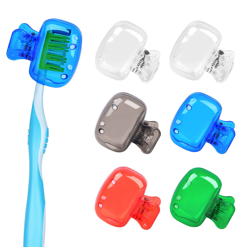 6 Pack Toothbrush Covers Portable Toothbrush Protector Coverings Clips Toothbrush Storage Head Cover Cap for Kids Bathroom Home Travel Toothbrush Case Blue, Red, Gray, Green, Clear - BeesActive Australia