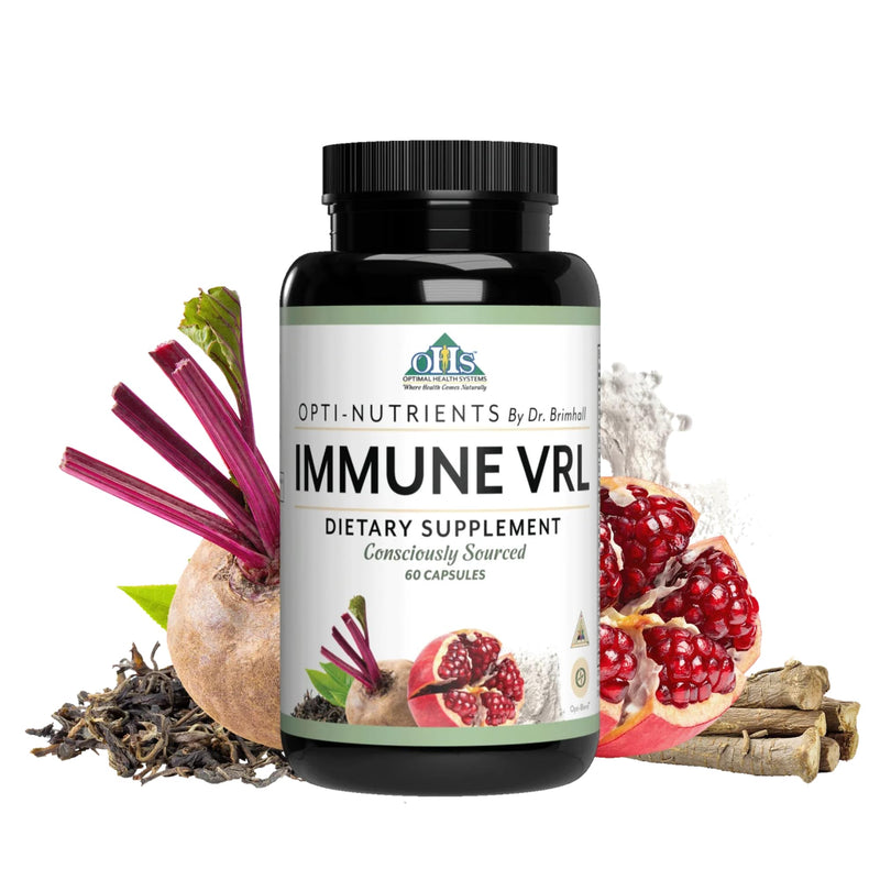 Optimal Health Systems Immune VRL Whole Food Immune Support, 60 Capsules | Whole food immune support, elderberry, olive leaf, garlic, green tea, thymus, spleen and lymph support, non-GMO, gluten-free