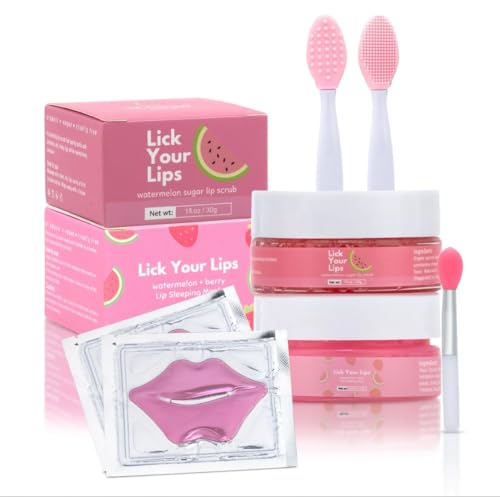 6-in-1 Lip Care Kit With Lip Sleeping Mask, Silicone Brush, Sugar Lip Scrub, Lip Mask Sheet to Reveal Luscious, Lip Exfoliator Scrub to Soft Lips – Korean Lip Therapy Set for a Fuller 6-in-1 Lip Care Kit