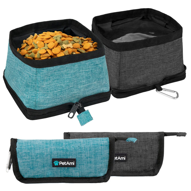 PetAmi Collapsible Dog Bowls 2 Pack, Food and Water Bowls Travel Set, Portable Pet Dish No Spill, Foldable Lightweight BPA Free Leakproof Bowls, Camping Hiking Walking Outdoor Gear Accessories, Blue Turquoise Blue - BeesActive Australia
