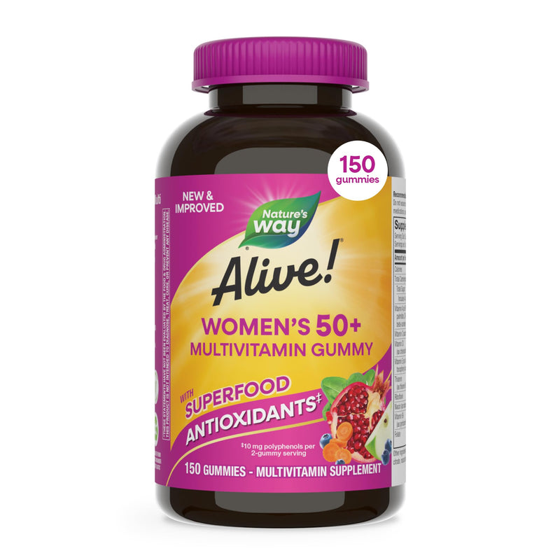 Nature's Way Alive! Women's 50+ Multivitamin Gummy, Mixed Berry, 130 ct | Daily Chewable Gummies with B-Vitamins, Vitamin D3 & Calcium to Support Heart, Brain, & Bone Health for Women 50 and Older* 150 Count (Pack of 1)