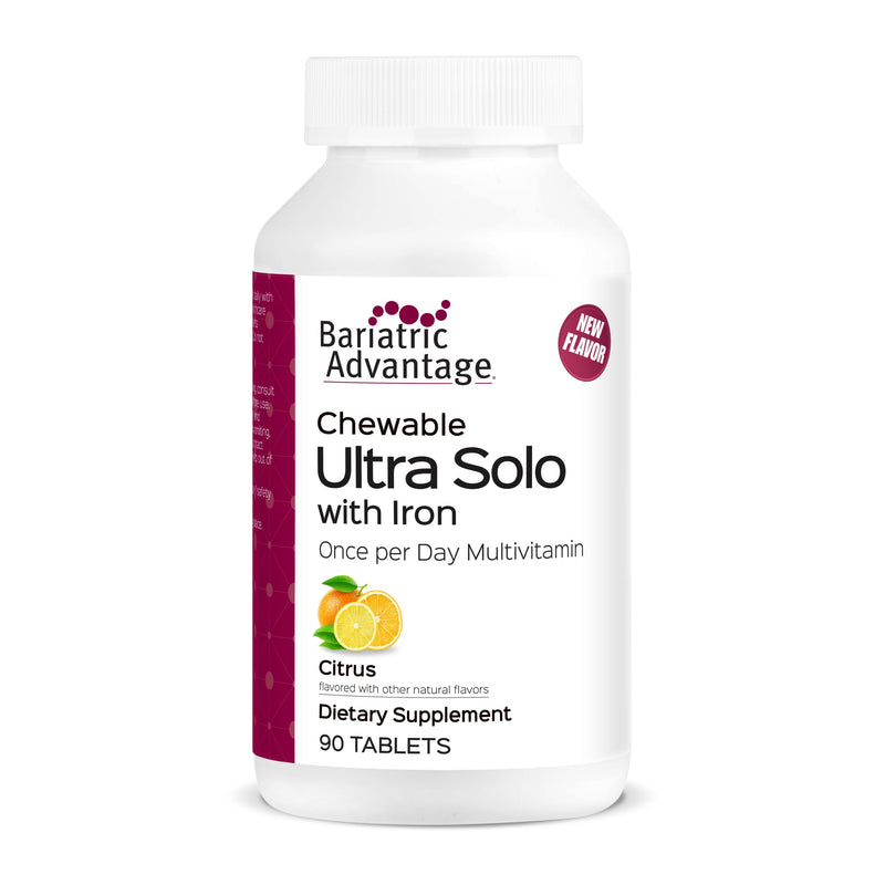 Bariatric Advantage Chewable Ultra Solo with Iron, Citrus, 90 Tablets | Once-Per-Day Daily Multivitamin, for Bariatric Patients, with Thiamin, Vitamin A and More, Gluten-Free, Chewable Tablet 90 Count (Pack of 1)