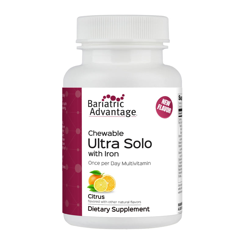 Bariatric Advantage Chewable Ultra Solo with Iron, Citrus, 30 Tablets | Once-Per-Day Daily Multivitamin, for Bariatric Patients, with Thiamin, Vitamin A and More, Gluten-Free, Chewable Tablet 30 Count (Pack of 1)