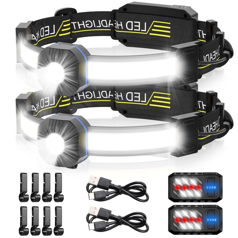 LED Headlamp, 1000lumens 230° Widebeam Headlight, USB Rechargeable HeadLamp with Red Taillight, Lightweight Waterproof Headband Light for Camping Running Hiking, Hard Hat Headlamp led headlamp 2pcs