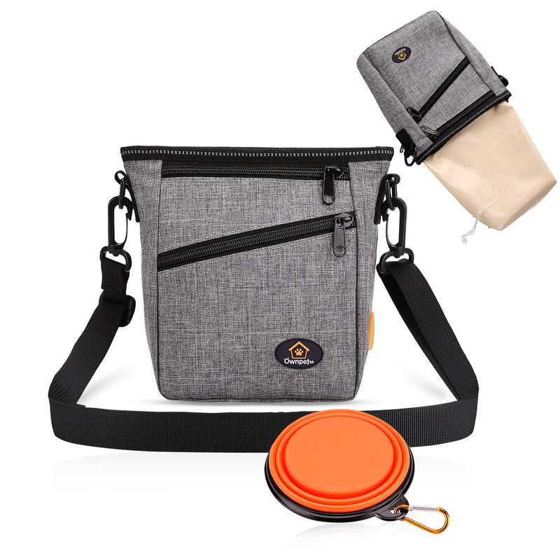 Ownpets Dog Training Pouch, Pet Treat Training Pouch with Collapsible Bowl, Shoulder Strap & Waist Strap, 4 Ways to Wear, Practical Training Bag for Dog Training, Daily Walks - Grey - BeesActive Australia