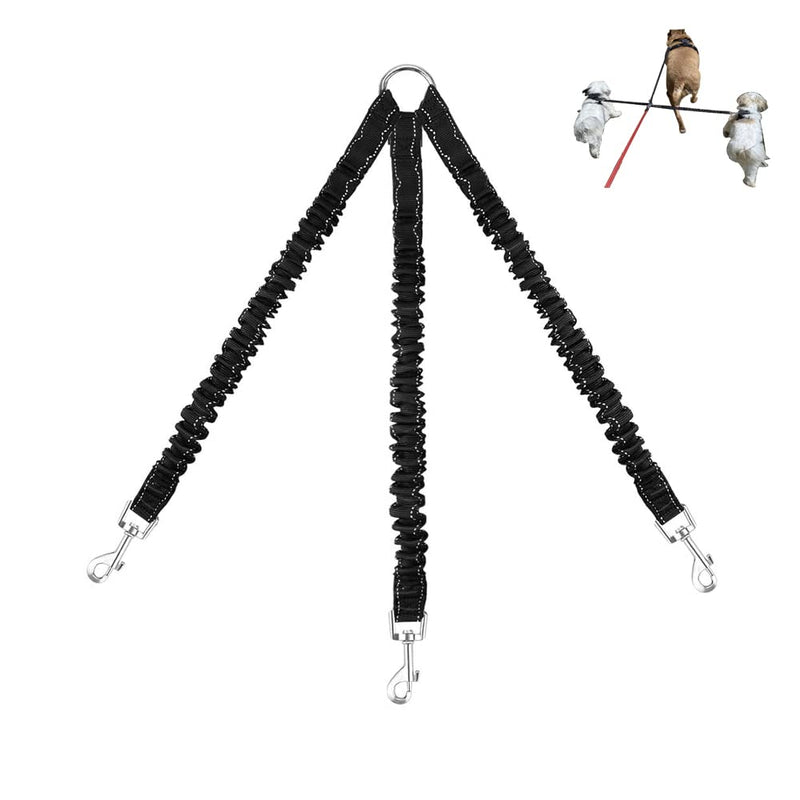 3 Way Dog Leash Coupler Heavy Duty No Pull Multiple Double Tangle Free Trio Nylon Bungee Cord Stretchy Sturdy Pups Lead for Small Medium Dogs Training Walking Doggy Puppy - BeesActive Australia