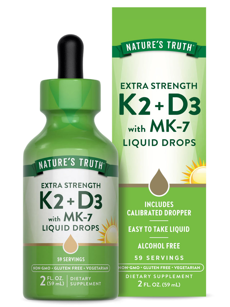 Nature's Truth Vitamin D3 K2 Liquid Drops | with MK-7 | 2 Fl Oz | Vegetarian, Non-GMO & Gluten Free Supplement | Essential Support