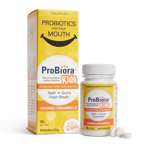 ProBiora Kids Oral-Care Chewable Probiotic Tablets | Probiotic Supplement Designed Specifically for Kids | Healthier Teeth & Gums | Fresher Breath | Whiter Teeth (30 Count, Orange) 30 Count (Pack of 1)