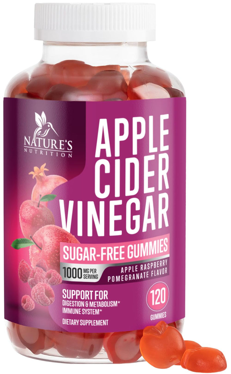 Apple Cider Vinegar Gummies 1000mg per Serving - Sugar Free Max Strength ACV Gummy Vitamins Supplement, Advanced Formula, Vitamin B12 Supports Metabolism & Energy, Keto Friendly, Vegan, 120 Gummies 120 Count (Pack of 1)