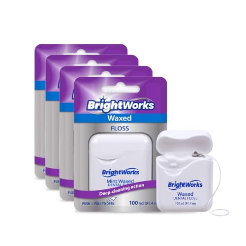 BrightWorks Dental Floss Mint Waxed 100yd 4-Pack for Oral Hygiene