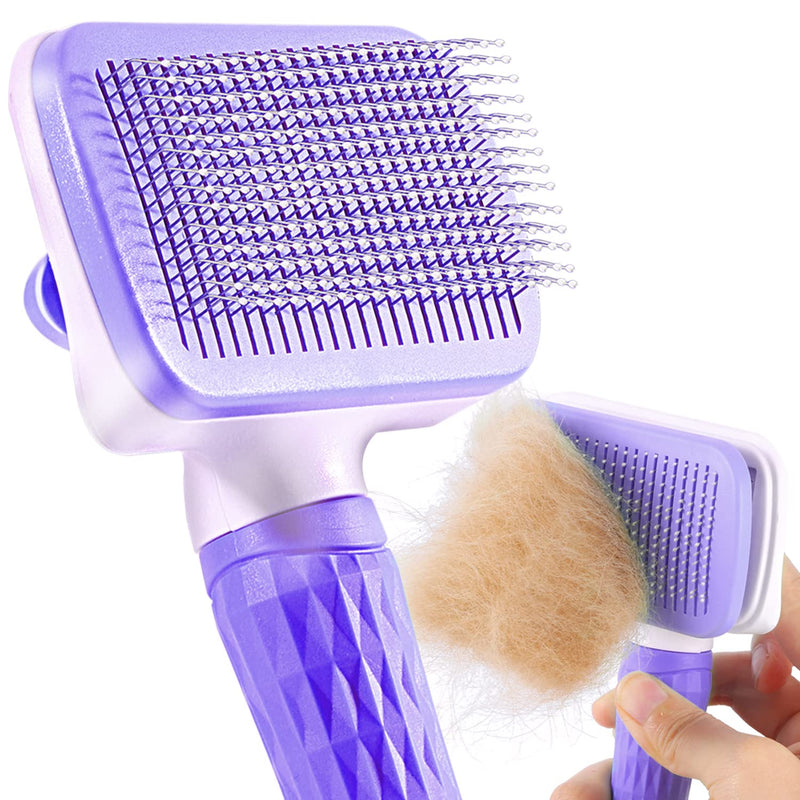 ACE2ACE Self-Cleaning Slicker Brush for Long and Short Pet Fur - Removes Hair With One Button Purple - BeesActive Australia