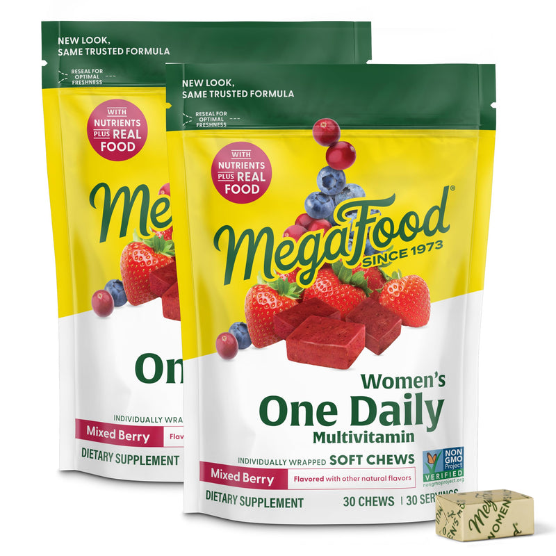 MegaFood Multivitamin for Women, One Daily, Mixed Berry, 30 Soft Chews, 2pk | Immune Support, Cellular Energy & Healthy Skin & Hair with B Vitamins, Vitamin D3, C, Vegetarian, Non-GMO, 30 Servings Each 30 Count (Pack of 2)
