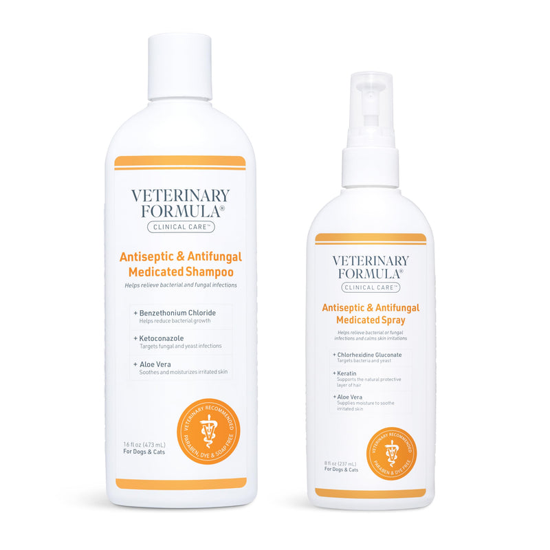 Veterinary Formula Clinical Care Antispetic and Antifungal Shampoo and Spray Pack of 2 - PawsPlanet Australia