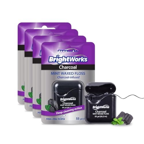 BrightWorks Dental Floss 55yd 4-Pack Charcoal Mint Waxed Black