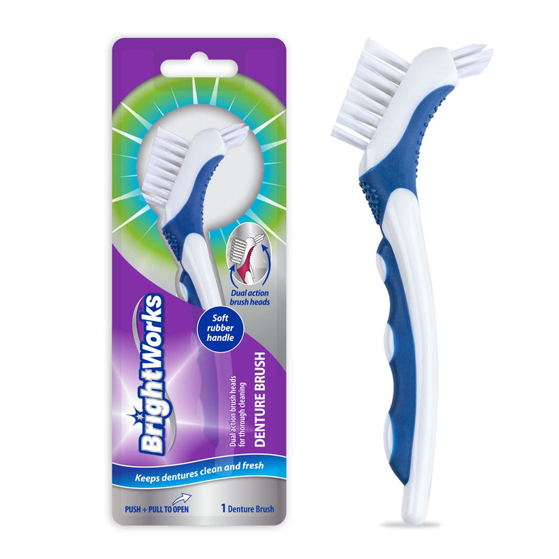 BrightWorks Denture Brush, Dual-Action Brush Heads, Manual Brush (Pack of 3) - BeesActive Australia
