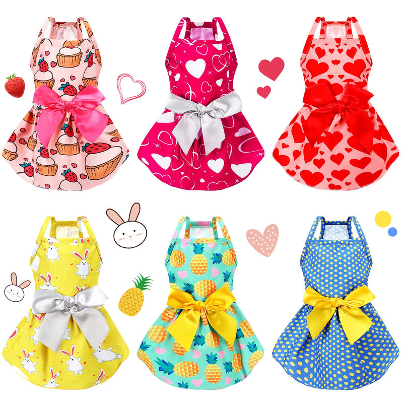 6 Pieces Puppy Dog Dress Pet Bowknot Princess Dress Puppy Floral Vest Skirt Pet Summer Dress Dog Cute Rosette Sundress Apparel for Small Dog Cat Pet (S) S