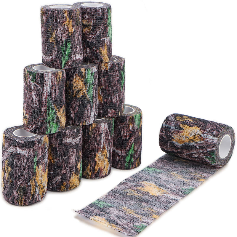 DROK 4/10 Roll Camo Tape Wrap, Camouflage Self-Adhesive Camo Stick Bandage for Outdoor Sports Climbing Camping, 2/3in x 14.76ft for Range Finder Camera Flashlight Bicycle 3in*14.76ft Wood Pattern 10 - BeesActive Australia